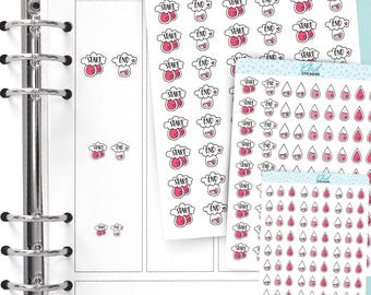 Period Care Tracker Stickers, Planner Stickers, Removable, 3 Sizes including tiny