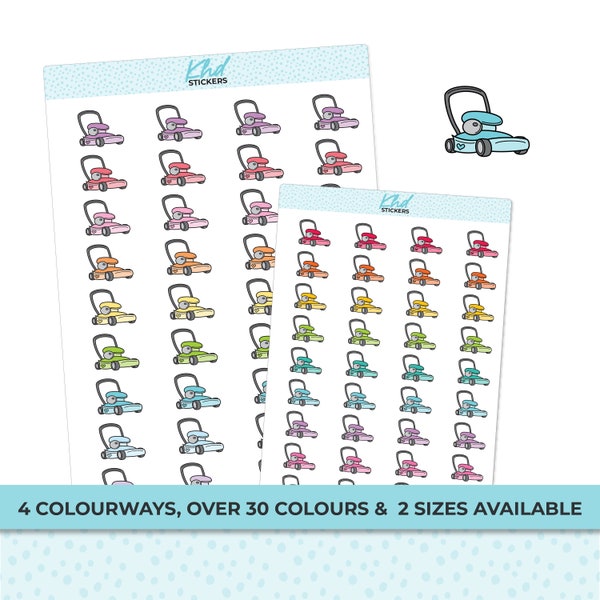 Cute Lawn Mower Icon Stickers, Planner StickersTwo Sizes and over 30 colour selections, Removable