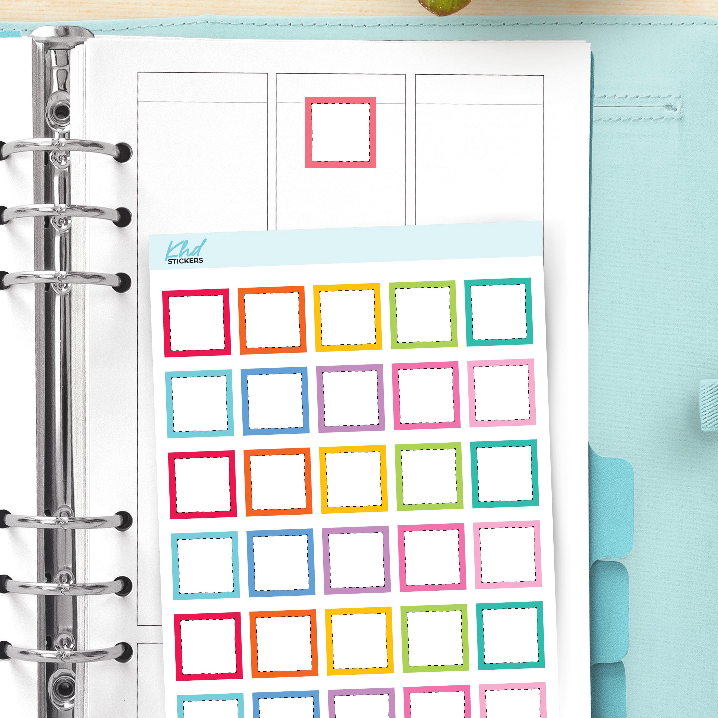 Tiny Squares With Dashed Borders, Boxes Functional Planner Stickers ...