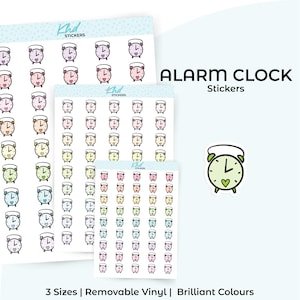 Alarm Clock Icons Planner Stickers, 3 Sizes, Removable