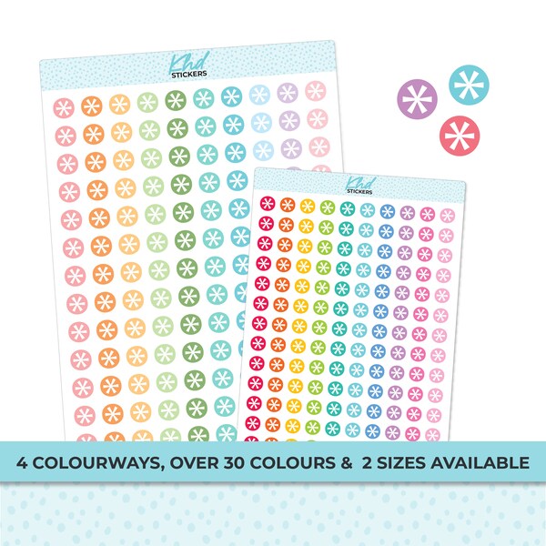 Asterisk Dot Stickers, Planner StickersTwo Sizes and over 30 colour selections, Removable
