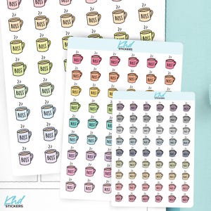 Boss Mug Planner Stickers, 3 Sizes with Tiny, Small, and Large, Removable