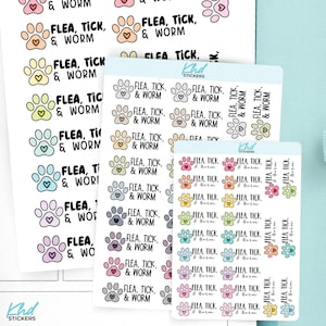 Flea Tick & Worm Planner Stickers, 3 Sizes with Tiny, Small, and Large, Removable