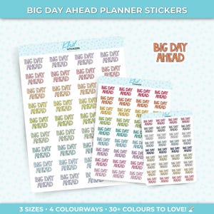 Big Day Ahead Planer Aufkleber, Blockschrift, drei Größen, einschließlich winziger, abnehmbar
