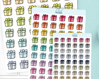 Birthday Icon Planner Stickers, 3 Sizes with Tiny, Small, and Large, Removable