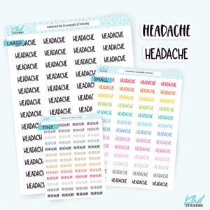 Headache Planner Stickers, Select from 2 fonts & 3 sizes, Script Planner Stickers, removable