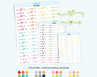 Heart Divider Planner Stickers, 3 Sizes with Tiny, Small, and Large, Removable