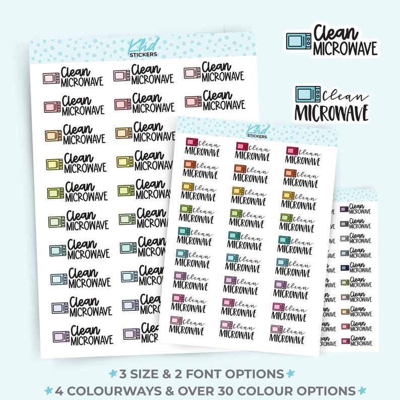 Clean Microwave Planner Stickers, Three Sizes Including Tiny, Removable