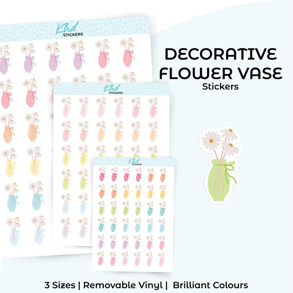 Decorative Flower Vase Planner Stickers, 3 Sizes, Removable