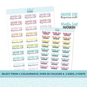 Month End Paperwork - Script Planner Stickers, 2 Sizes and Fonts, Removable