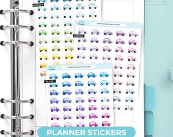 Watercolor Car Icons Planner Stickers: Removable Matte Vinyl