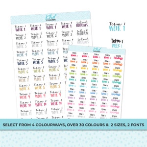 School Term Planner Stickers, Planner Stickers, Removable