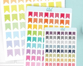 Patterned Flags Planner Stickers, 3 Sizes with Tiny, Small, and Large, Removable