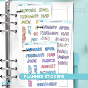 Watercolor Months of The Year Planner Stickers: Removable Matte Vinyl