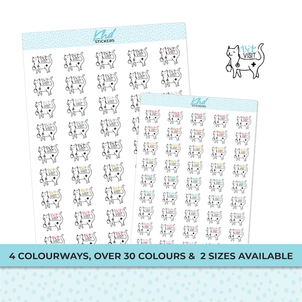 Cat Planner Stickers, Vet Visit Planner Stickers, Two sizes, Removable