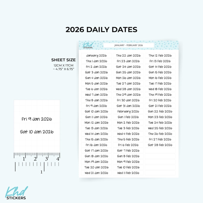 2026 Daily Planner Stickers: Day Date Month Format, Removable Matte ...