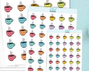 Kawaii-koffiestickers – felgekleurde mokken voor planners en tijdschriften Plannerstickers, premium verwijderbare stickers