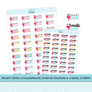 Donate Blood Stickers, Planner Stickers, Two size and font options, removable