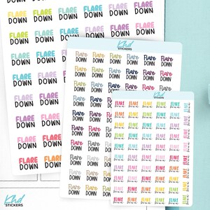 Flare Down Planner Stickers, 3 Sizes with Tiny, Small, and Large, Removable