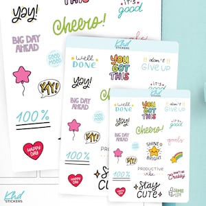Motivational Sampler Sticker Sheet, 3 Sizes including tiny, small & large, Removable