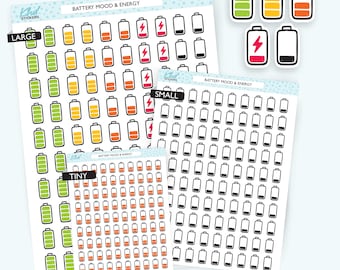 Whimsical Battery Planner Stickers, Mood and Energy Trackers.