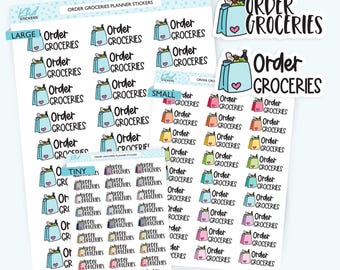 Order Groceries Planner Stickers, Three Sizes including tiny, Removable