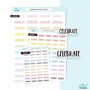 Stickers Celebrate Planner Stickers, 2 polices de caractères et 3 tailles au choix, Script Planner Stickers, amovibles