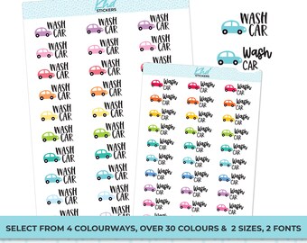 Wash Car Stickers, Planner Stickers, Two Size and Font Options, Removable