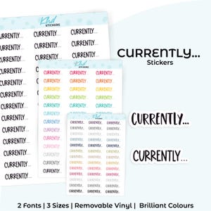 Currently... Planner Stickers, Select from 2 fonts & 3 sizes, Script Planner Stickers, removable