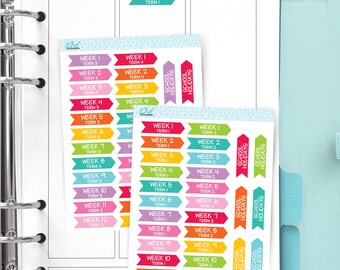 Size School Terms & Weeks Stickers, Planner Stickers, Removable