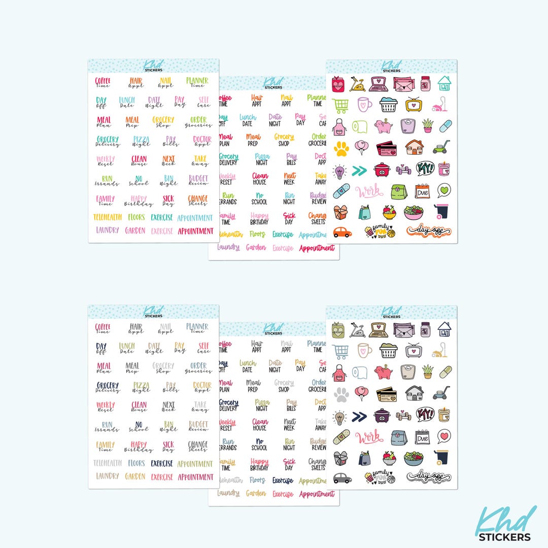 Scripts & Icon Sampler Planner Stickers, Two Fonts, 3 Sizes With Tiny ...