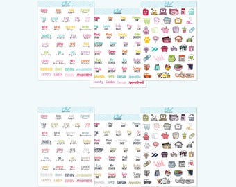 Scripts & Icon Sampler Planner Stickers, Two Fonts, 3 Sizes, Removable