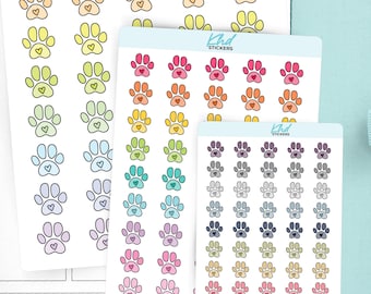 Paw Print Icons Planner Stickers, 3 Sizes with Tiny, Small, and Large, Removable