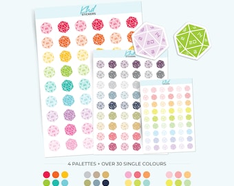 D20 Dice Planner Stickers, 3 Sizes with Tiny, Small, and Large, Removable