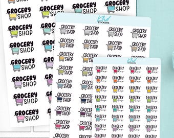 Grocery Shop Planner Stickers, 3 Sizes with Tiny, Small, and Large, Removable