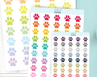 Paw Print Icons Planner Stickers, 3 Sizes with Tiny, Small, and Large, Removable