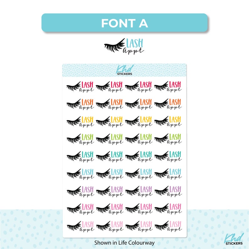 Lash Appointment Planner Stickers, Script Stickers, Two sizes and font options, Over 30 colours, Removable image 4