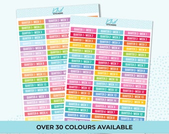 Quarter 1 to 4, 14 Weeks, Planner Stickers, Removable.