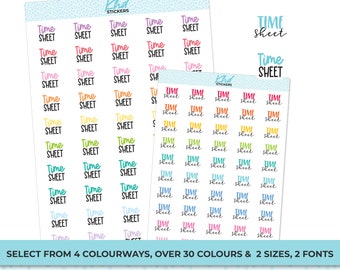 Time Sheet Stickers, Word Planner Stickers, Two size and font options, Removable