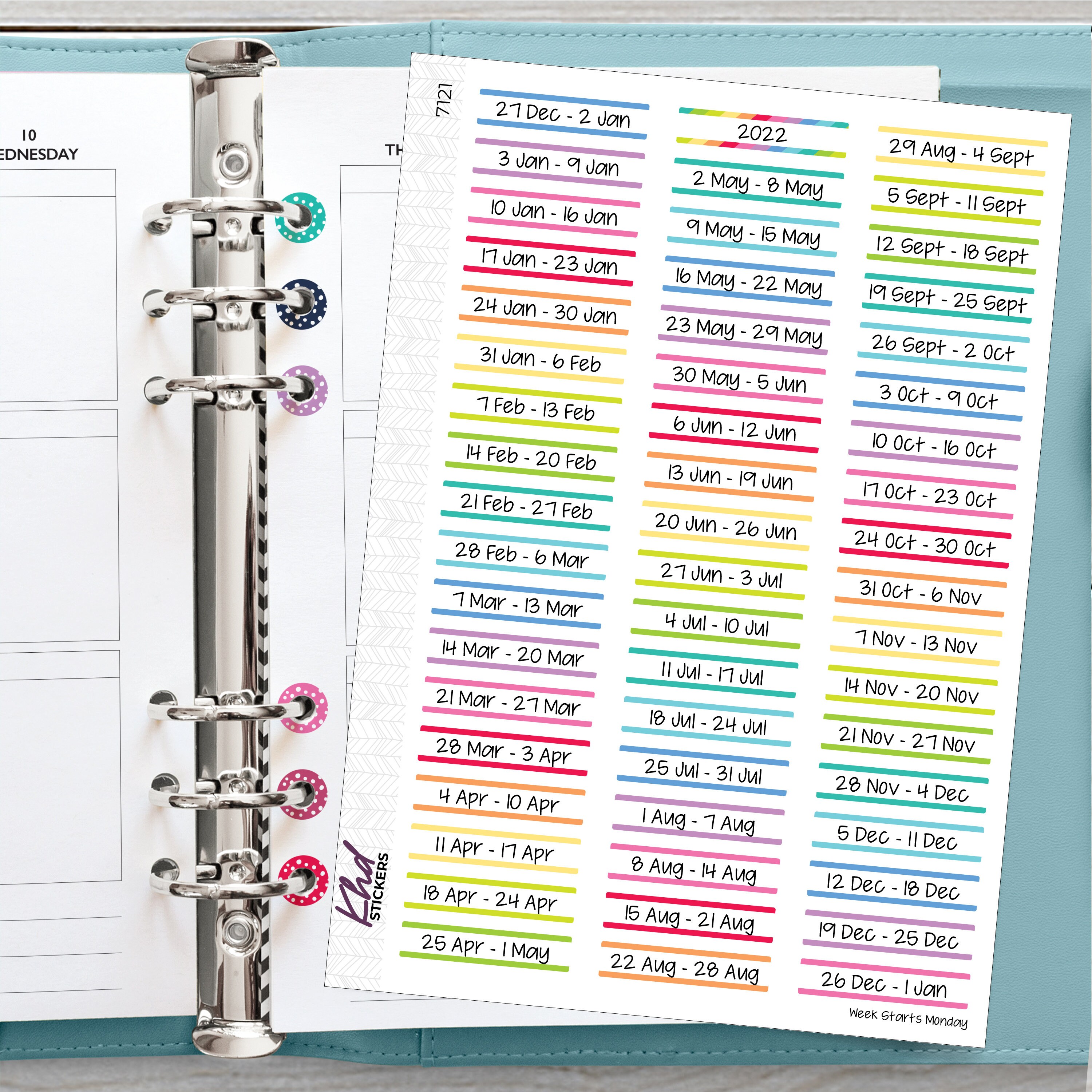 2022 Weekly Dated Stickers Planner Stickers Removable | Etsy
