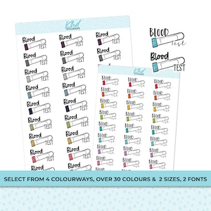 Blood Test Planner Stickers, Two sizes and font options, Over 30 colours, Removable
