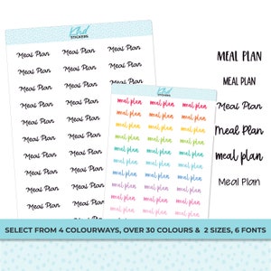 Meal Plan script Planner Stickers, Planner Stickers, Select from 6 fonts & 2 sizes, Removable