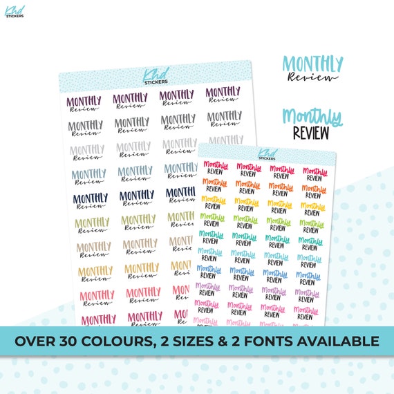 Monthly Review Stickers, Planner Stickers, Two Size and Font