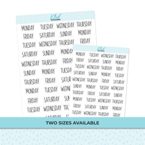 Days of The Week Stickers, Planner Stickers, Two Sizes, Removable