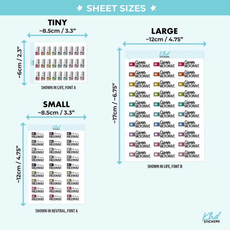 Clean Microwave Planner Stickers, Three Sizes Including Tiny, Removable