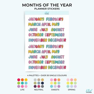 Months of the Year Stickers, Planner Stickers, Removable