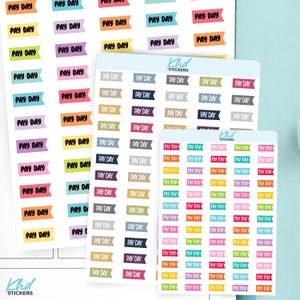 Pay Day Flags Planner Stickers, 3 Sizes with Tiny, Small, and Large, Removable