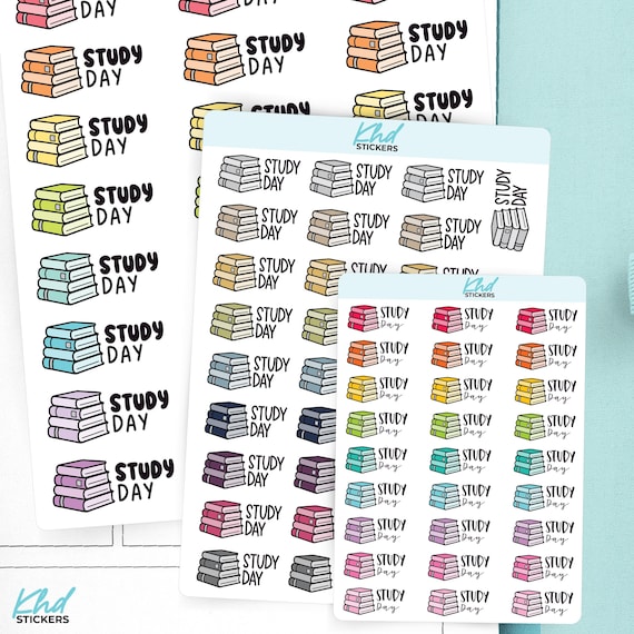 Study Day Planner Stickers, 3 Sizes with Tiny, Small, and Large, Removable