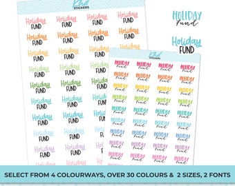 Holiday Fund Planner Stickers, Two size and font selections, Removable