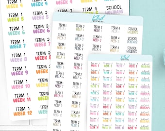 School Terms Planner Stickers, 3 Sizes with Tiny, Small, and Large, Removable